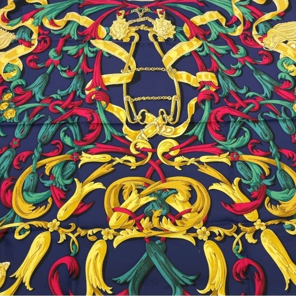 Authentic Hermes Carré 90 LE MORS A LA CONETABLE Navy Silk Scarf W/Box - Picture 12 of 16